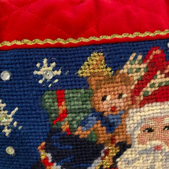 CHRIS RADKO Vintage Needlepoint Red Velvet Pillow Santa Delivering Toys 🎅 - Picture 3 of 6